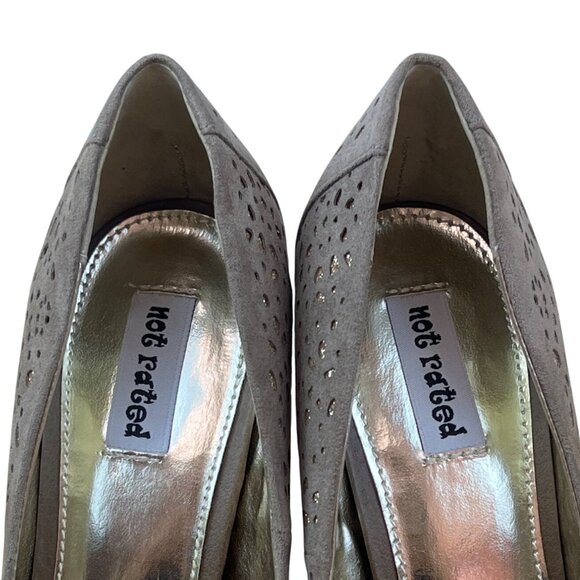 Not Rated Womens Gray Perforated Fabric Gold Glitter Pointed Toe Heels Sz 7.5 - Picture 5 of 8